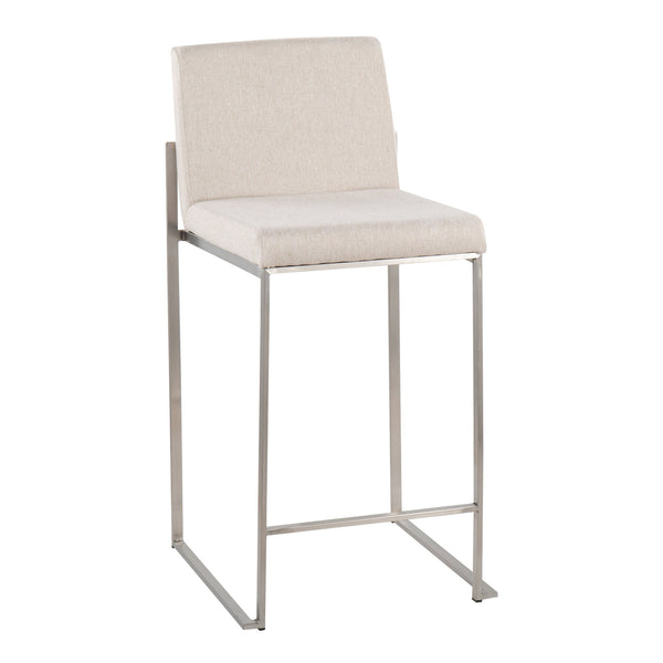 English Elm Fuji Set Of 3 High Back Counter Stools In Beige Fabric With Stainless Steel Frame For Modern Spaces B202P221969