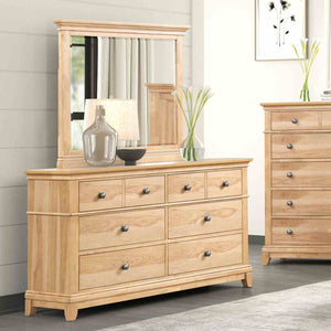 English Elm Farmhouse Natural Oak 8-Drawer Dresser 62"W Rustic Pecan Veneer Felt-Lined Top Drawers Metal Glides B2741P406815