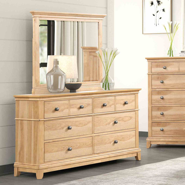 English Elm Farmhouse Natural Oak 8-Drawer Dresser 62"W Rustic Pecan Veneer Felt-Lined Top Drawers Metal Glides B2741P406815