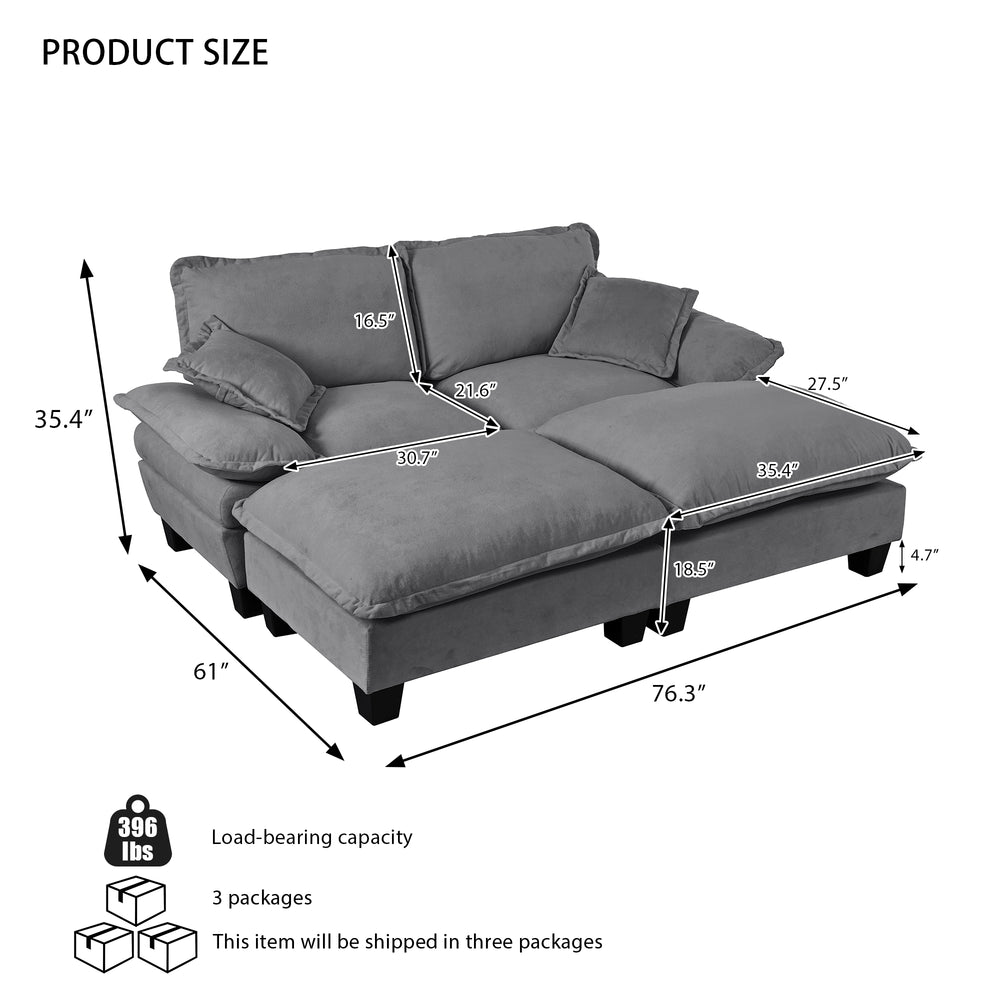 English Elm Modular Cloud Sectional Sofa Chenille Upholstered with Ottoman for Apartment Living Grey W3163S00116