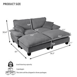 English Elm Modular Cloud Sectional Sofa Chenille Upholstered with Ottoman for Apartment Living Grey W3163S00116