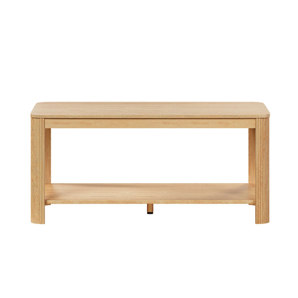 English Elm Arc Corner Oak Coffee Table with Open Shelf Wave Grain Legs Modern Living Room Accent W5563P449955
