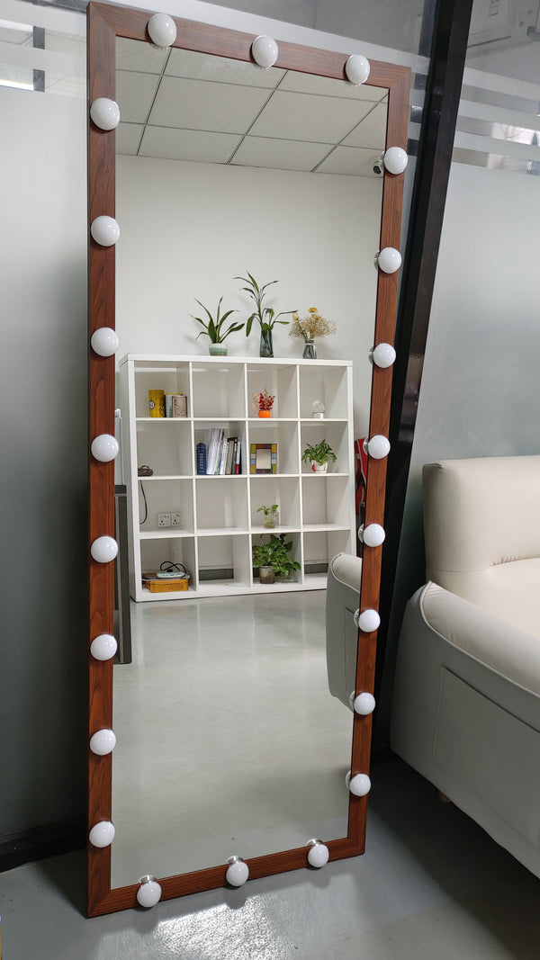 English Elm Hollywood Full Length LED Mirror with 22 Bulbs, 3 Color & Brightness Modes, Walnut Frame, Touch Control W708P297645