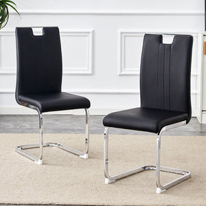 English Elm Set of 2 Bow Back Pu Leather Dining Accent Chairs for Modern Industrial Spaces Black W3875P372846