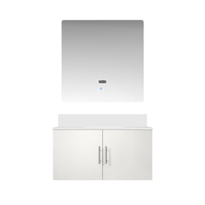 English Elm Glossy White Bath Vanity Set With Cultured Marble Top & 36 In. Led Mirror For Modern Bathrooms B2731S00763