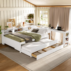 English Elm Twin Daybed Pine Frame with Trundle Desk Hutch Shelves and Storage for Kids Rooms White W1580S00461
