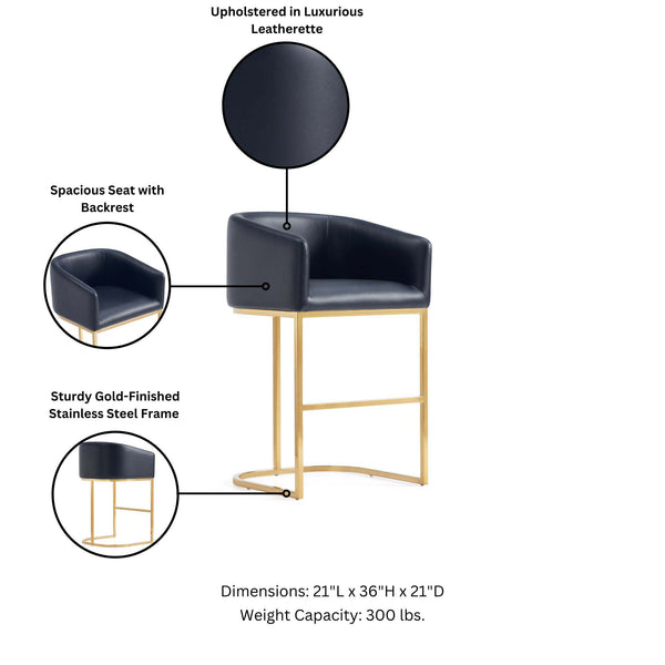 English Elm Louvre Modern Metal Counter Stool In Black Leatherette With Gold Base, Fully Assembled Comfort & Style B365P400008