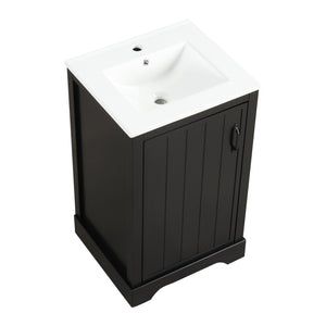 English Elm 20" Modern Bathroom Vanity With Soft-Close Door, Adjustable Shelf & Stylish Black Finish For Storage N725P351852B