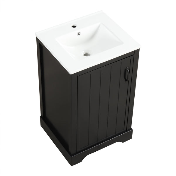 English Elm 20" Modern Bathroom Vanity With Soft-Close Door, Adjustable Shelf & Stylish Black Finish For Storage N725P351852B