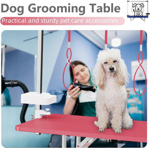English Elm 47inch Stainless Steel Foldable Pet Grooming Table with Arm Noose and Mesh Supply Tray W3587P409930