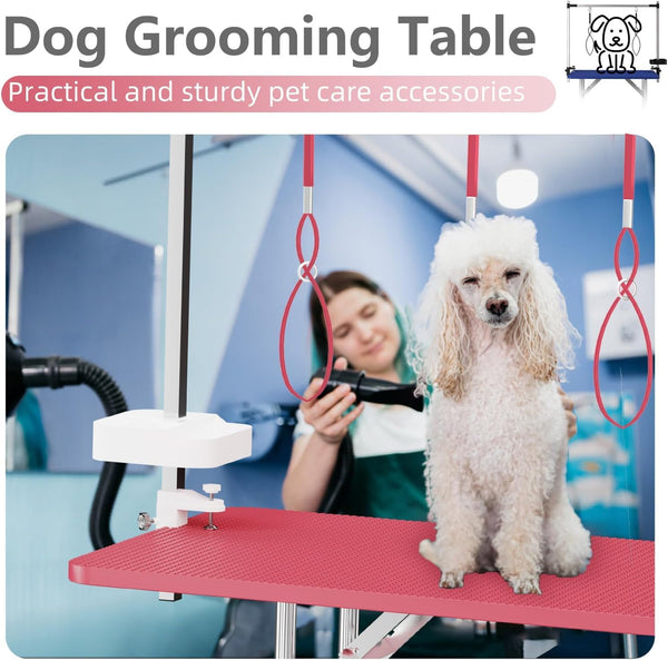 English Elm 47inch Stainless Steel Foldable Pet Grooming Table with Arm Noose and Mesh Supply Tray W3587P409930