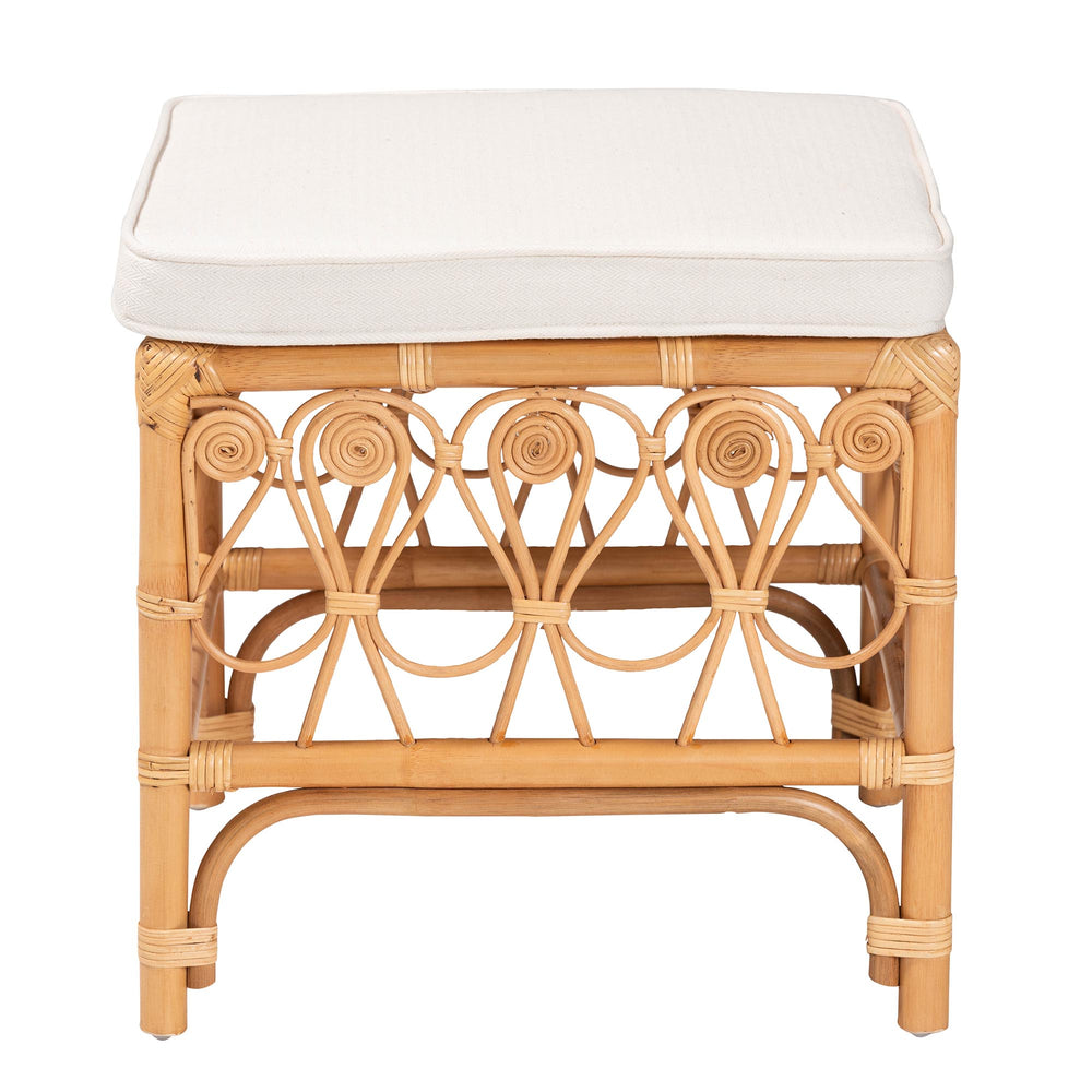 English Elm Modern Rattan Woven Square Footstool Openwork Boho Accent for Living Spaces B2750P467698