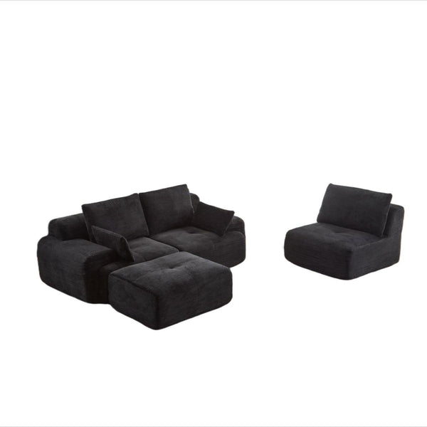 English Elm Modern Memory Foam Compressed Sofa — Pet-Friendly Corduroy Modular Sectional, Cloud-Like Comfort, No Assembly Black W3723S00010