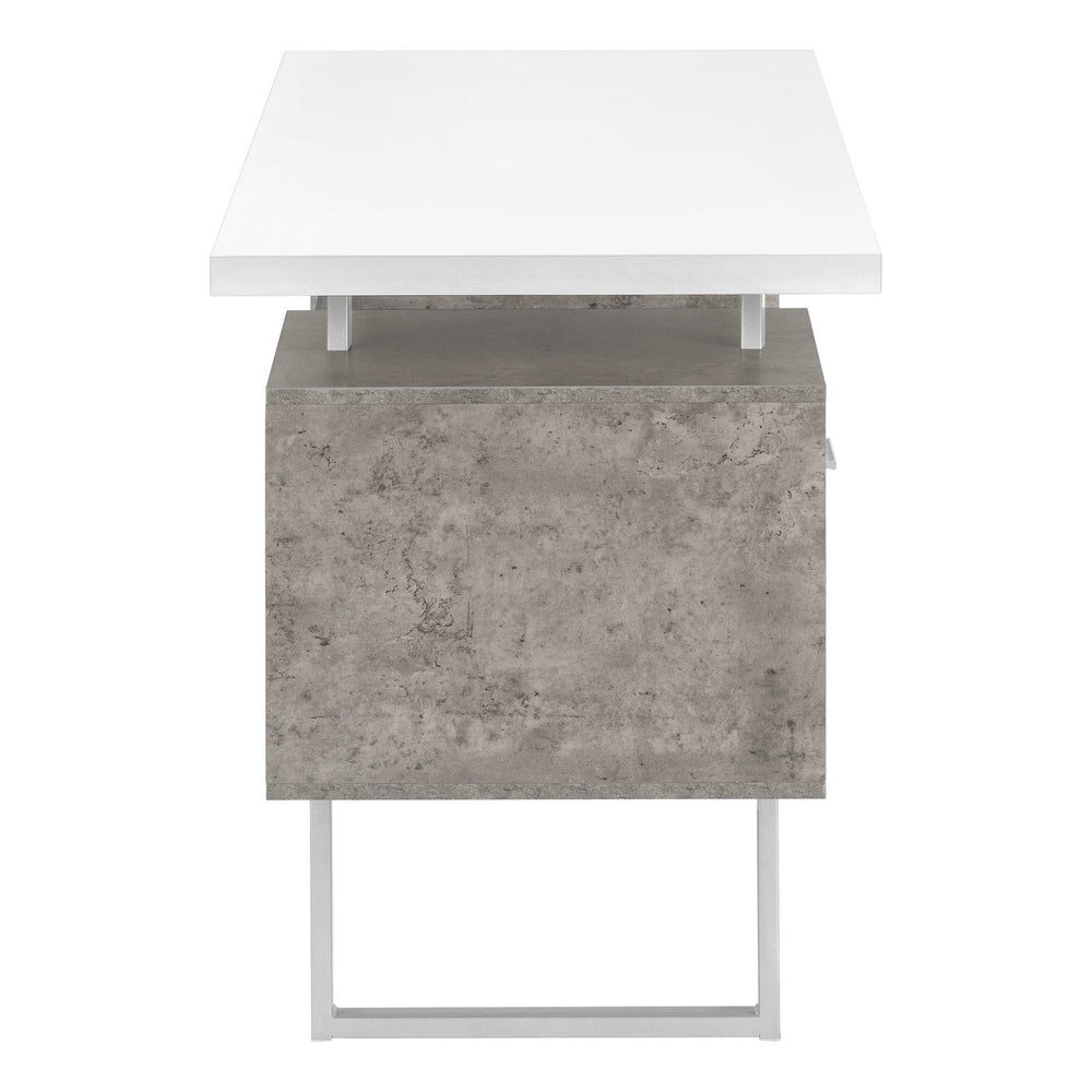 English Elm Computer Desk For Home Office - Reversible Design, Ample Storage, Modern Style In White & Grey B2710P219865