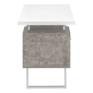 English Elm Computer Desk For Home Office - Reversible Design, Ample Storage, Modern Style In White & Grey B2710P219865