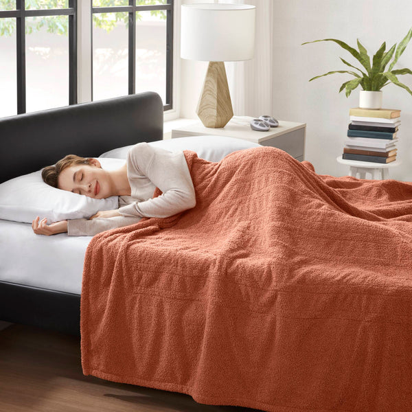 English Elm 1 Twin Faux Feathersoft Electric Blanket with 10 Heat Settings and Auto Shutoff Rust B035P319602