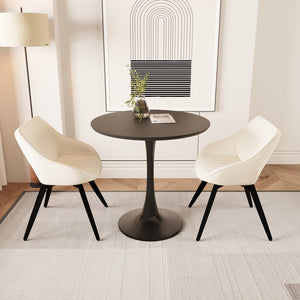English Elm 31.5" Modern Black Mdf Round Tulip Dining Table Set With 2 Beige Chairs - Perfect For Small Spaces! W2189S00734