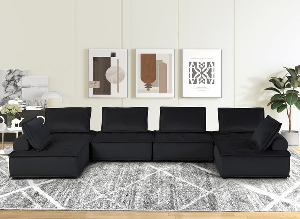 English Elm Aveline Velvet Tufted U-shape Modular Sectional Sofa for Spacious Living Rooms Black B2749S00027