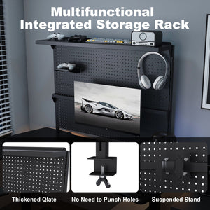 English Elm Clamp-on Steel Pegboard Desk Organizer with Monitor Arm for Gaming Office Setup W2700P346782