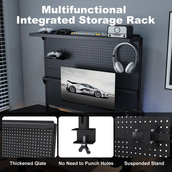 English Elm Clamp-on Steel Pegboard Desk Organizer with Monitor Arm for Gaming Office Setup W2700P346782