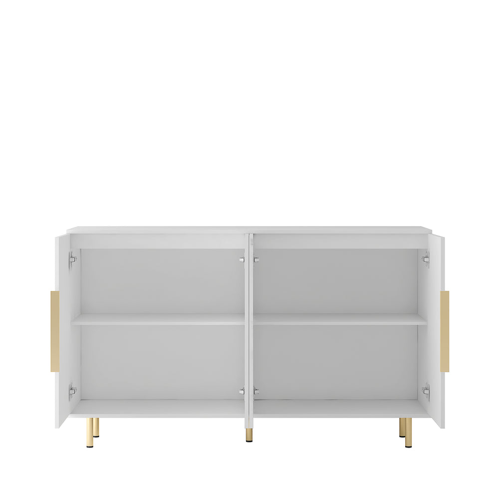 English Elm White Modern Fluted Sideboard Buffet with Adjustable Shelves, Art Deco MDF Credenza Console, Spacious Storage Elegance W1321P171784
