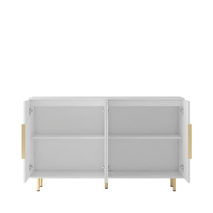 English Elm White Modern Fluted Sideboard Buffet with Adjustable Shelves, Art Deco MDF Credenza Console, Spacious Storage Elegance W1321P171784