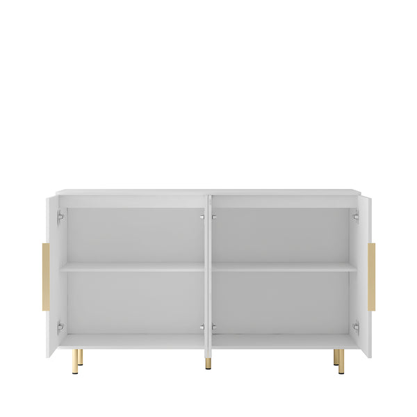 English Elm White Modern Fluted Sideboard Buffet with Adjustable Shelves, Art Deco MDF Credenza Console, Spacious Storage Elegance W1321P171784