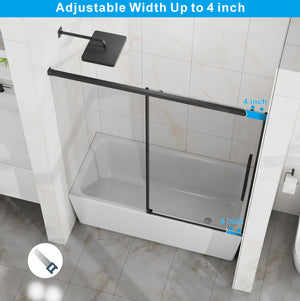 English Elm Goodyo 60" W Tub Sliding Shower Door - Modern Semi-Frameless Glass, Matte Black Hardware, Easy-Clean D163118748