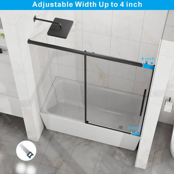 English Elm Goodyo 60" W Tub Sliding Shower Door - Modern Semi-Frameless Glass, Matte Black Hardware, Easy-Clean D163118748