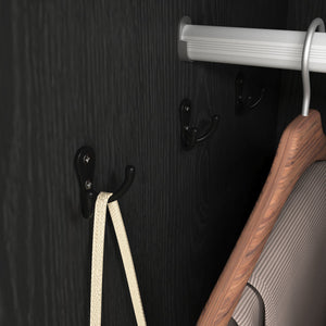 English Elm 2 Door Wardrobe Closet with Full Length Mirror Motion Light Hanging Rod and Drawers Black W409P266778