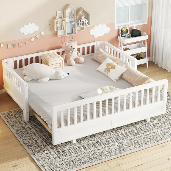 English Elm Twin Size Platform Bed With Guardrails - Solid Wood Frame, Convertible Design For Growing Kids & Guests W1580S00239-GIGA