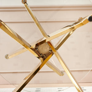 English Elm 1+4,5Pieces Mid-Century Dining Set: Chic Glass & Metal Table For 4-6 With Versatile End Table Option W234S00123