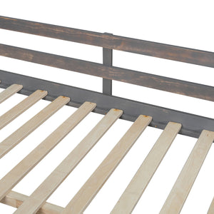 English Elm Full Loft Bed with U-Shaped Workstation, Built-In Drawers, Shelves & Cabinet for Space Saving Antique brown GX001039AAD