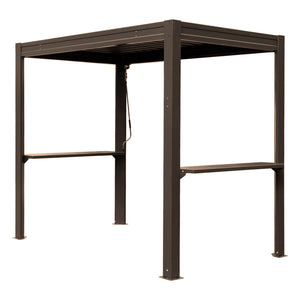 English Elm 8x5 Outdoor Hardtop Louvered Pergola Steel Grill Shelter with Gutter and Adjustable Roof Brown W1859S00177