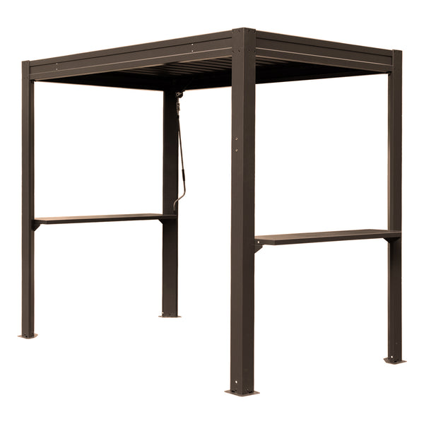 English Elm 8x5 Outdoor Hardtop Louvered Pergola Steel Grill Shelter with Gutter and Adjustable Roof Brown W1859S00177