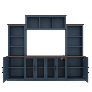 English Elm Wall Unit Entertainment Center with Built in Charging Mdf Media Console Open Shelving Blue W1580S00437