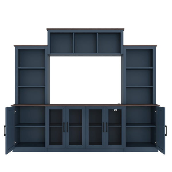 English Elm Wall Unit Entertainment Center with Built in Charging Mdf Media Console Open Shelving Blue W1580S00437