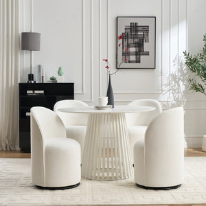 English Elm Set Velvet Swivel Barrel Accent Chair Mid Century Ergonomic Seat for Dining Vanity Cream W3244P308280