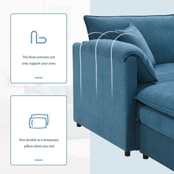 English Elm [video]103" Chenille L-shaped Sectional with Movable Ottoman Deep Seat Cloud Sofa Blue N723S0687C