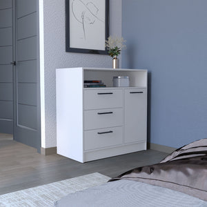English Elm Dresser with Spacious 3-Drawer and Single-Door Cabinet, Engineered Wood, Sleek Modern Storage Design White 38 L x 25 W x 4 H B097S00093