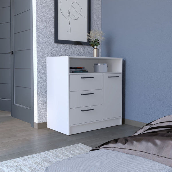 English Elm Dresser with Spacious 3-Drawer and Single-Door Cabinet, Engineered Wood, Sleek Modern Storage Design White 38 L x 25 W x 4 H B097S00093
