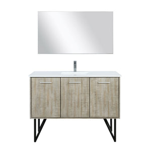 English Elm Rustic Acacia Bath Vanity Set With 48” Surface, White Quartz Top, Chrome Faucet & 43” Mirror B2731S01936-GIGA