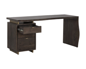 Sunpan Lewis Desk - Stunning Live Edge Design with Solid Acacia Wood, Brass Accents, and Three Drawers Dark Brown