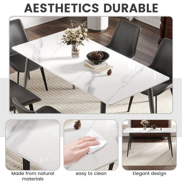 English Elm 62.99" Modern Artificial Stone Dining Table With Dark Grey Metal Legs – Stylish, Seats 6 Comfortably! W1535S00503