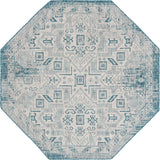 Unique Loom Outdoor Aztec Coba Machine Made Border Rug Teal, Ivory/Gray 7' 10" x 7' 10"
