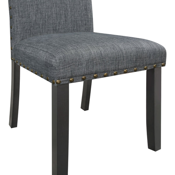 English Elm Van Slyke Grey six-piece dining set with nailhead-trim chairs, bench & black frame for modern style B062P358491