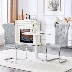 English Elm Set of 2 Glam Faux Alligator Pvc Dining Chairs with Crystal Buckle Bow Legs Gray W3875P371039