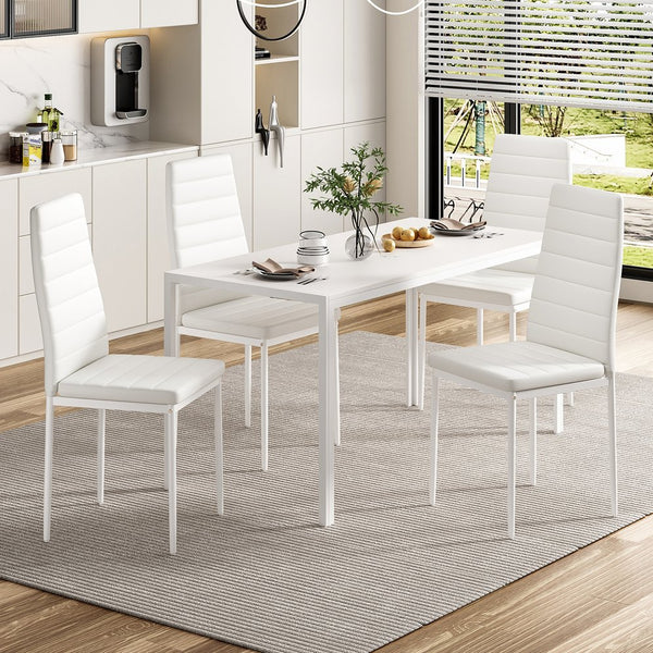 English Elm Set of 4 White PU Leather Dining Chairs with High-Rebound Cushion, Adjustable Pads & Metal Frame Stability T3623P408812