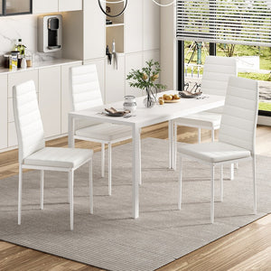 English Elm Set of 2 White PU Leather Dining Chairs with High-Rebound Cushion, Adjustable Feet, Metal Frame T3623P408494