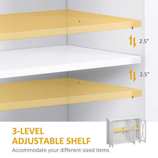 English Elm Homcom Modern Buffet Cabinet With 3 Glass Doors, Adjustable Shelves, Stylish Arc Design, White W2225P217377
